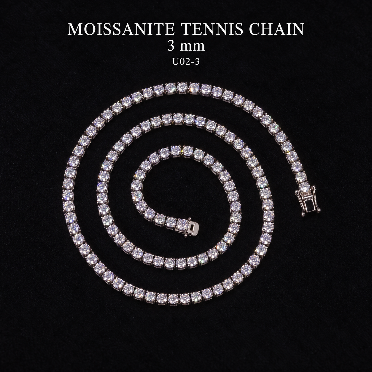 Aodhy S925 Sterling Silver Round Moissanite Tennis Chain — U02N — detail 15