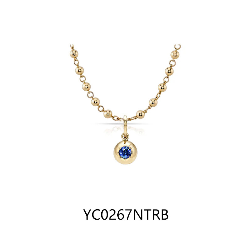 18K gold plated + 6.5mm cultured royal blue sapphire · S925 silver / with chain (40+5cm)