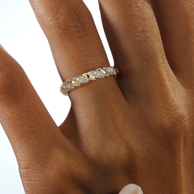 Twisted Moissanite Ring S925 Sterling Silver 18K Gold Plated Stackable Wedding Band — detail 1
