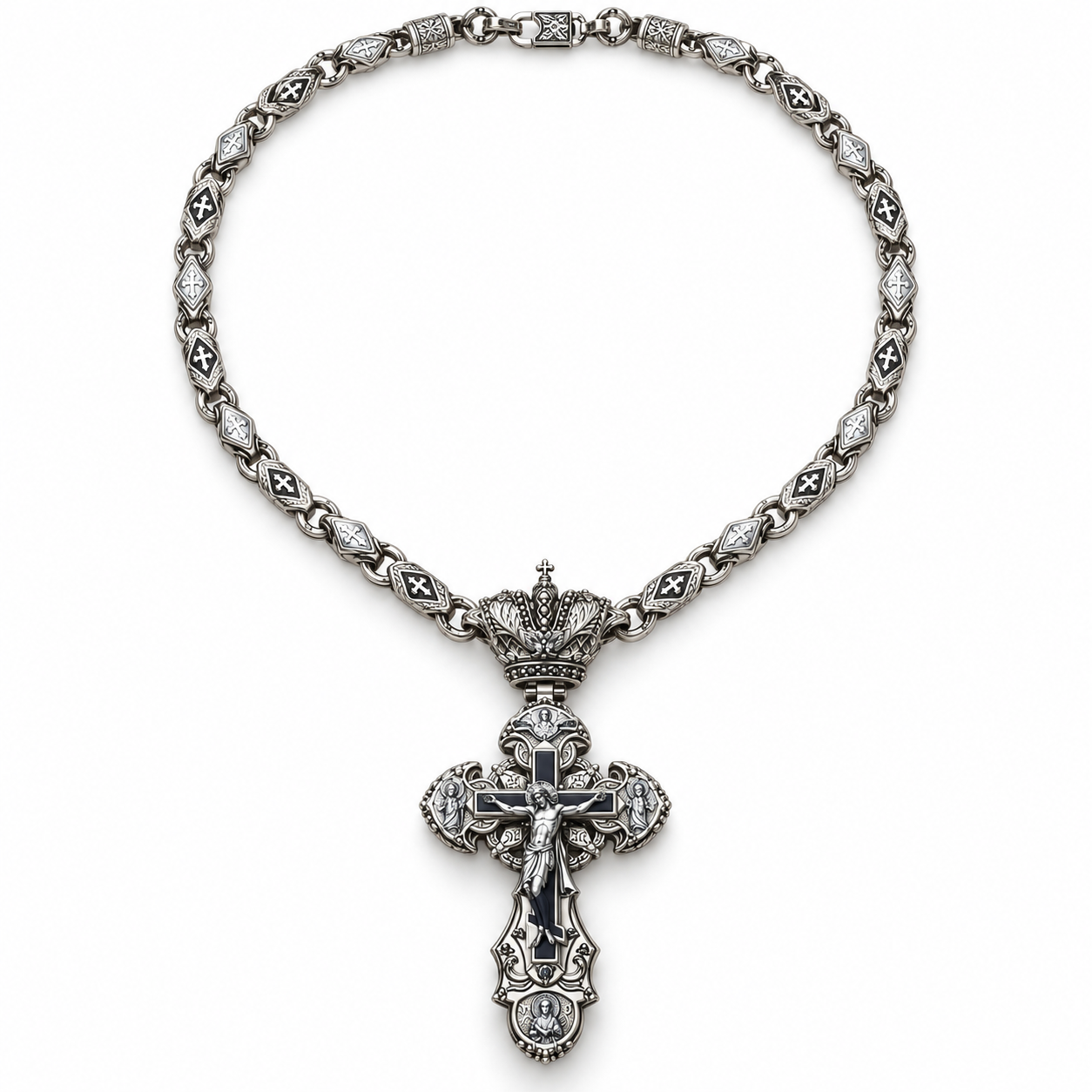 Silver-Tone / Crown Crucifix · 6mm / 20 Inches