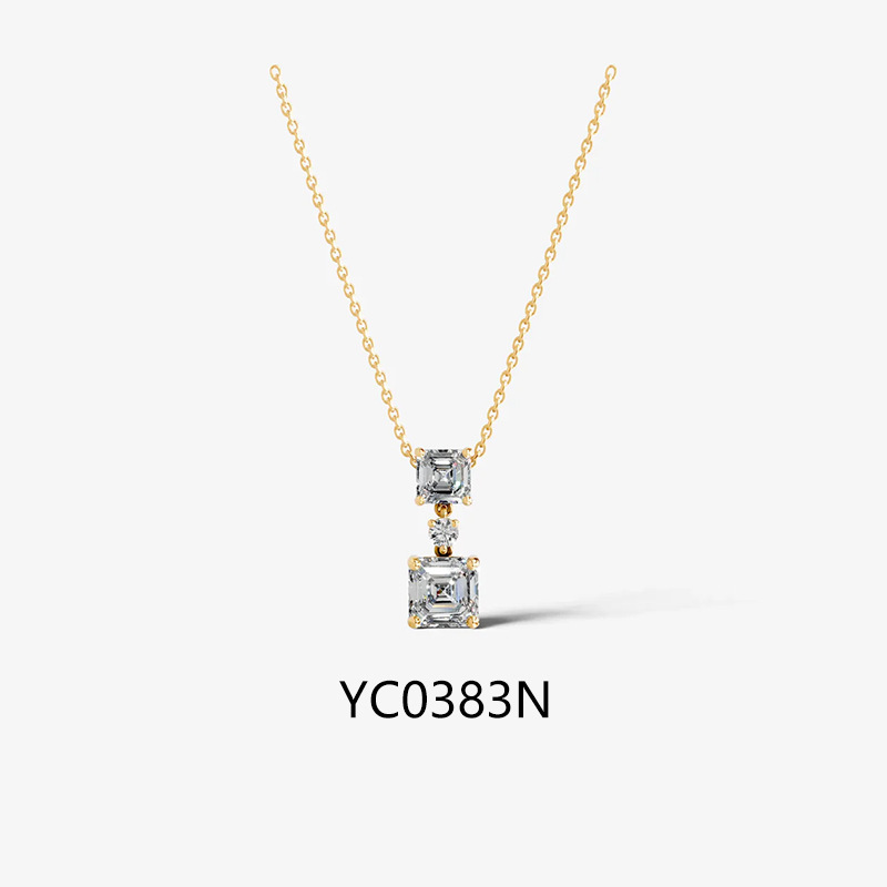 Three Stone Moissanite Necklace 925 Sterling Silver 18K Gold Plated Pendant Necklace — detail 7
