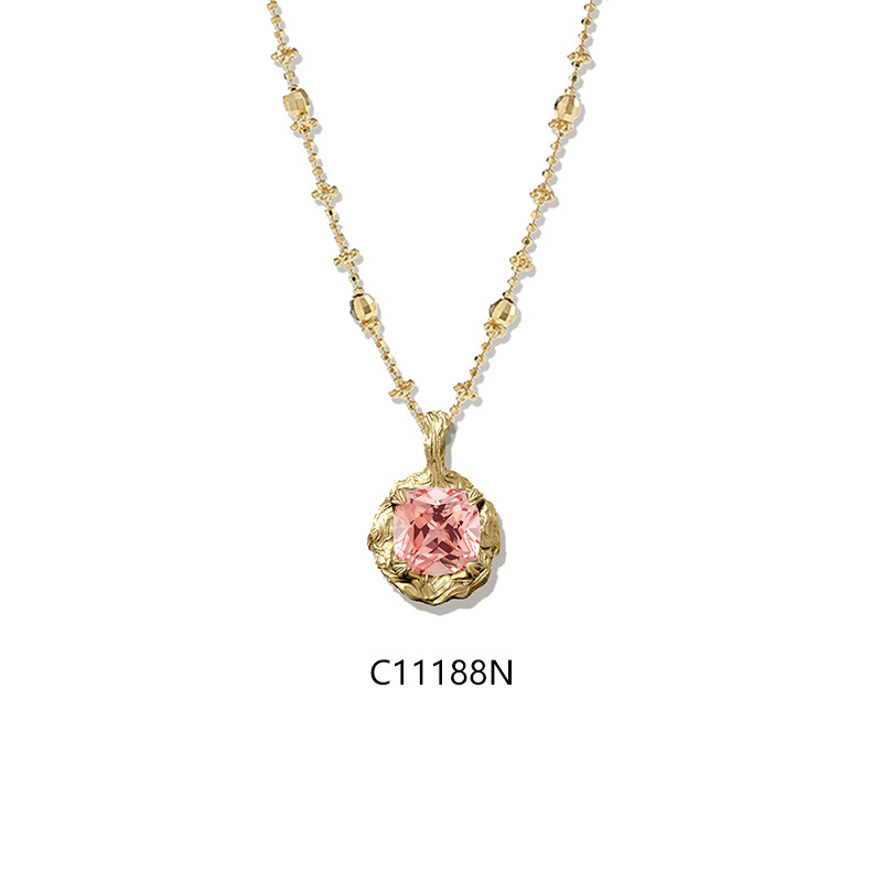 Vintage Lab Grown Gemstone Pendant Necklace, 925 Sterling Silver 18K Gold Plated Fairy Chain Necklace for Women — detail 5