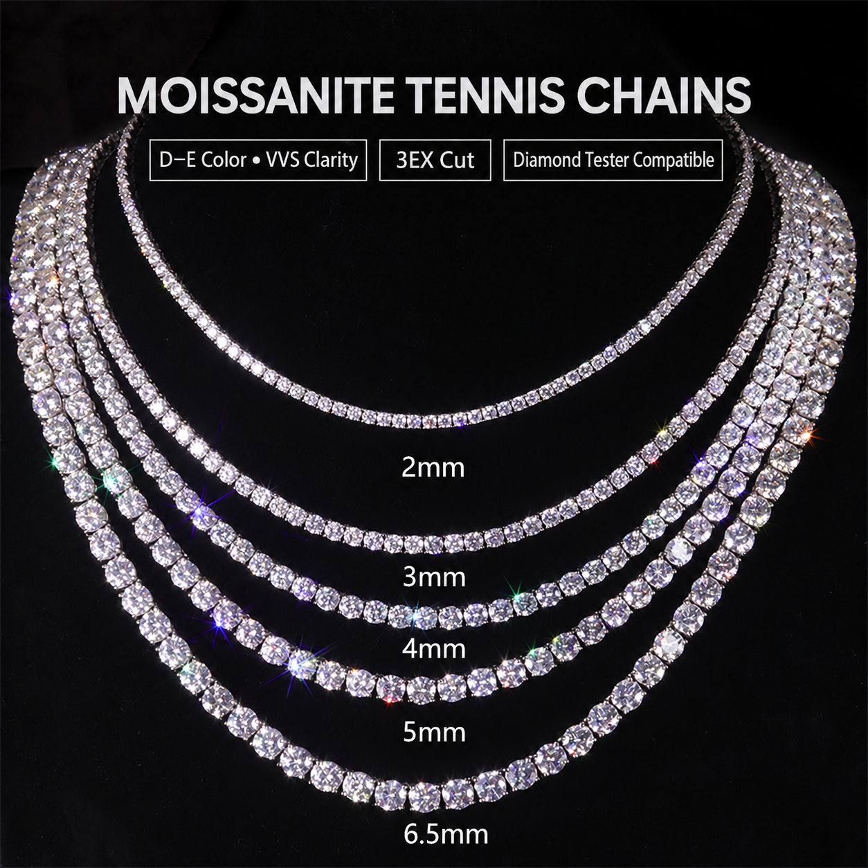 Aodhy S925 Sterling Silver Round Moissanite Tennis Chain — U02N — detail 4