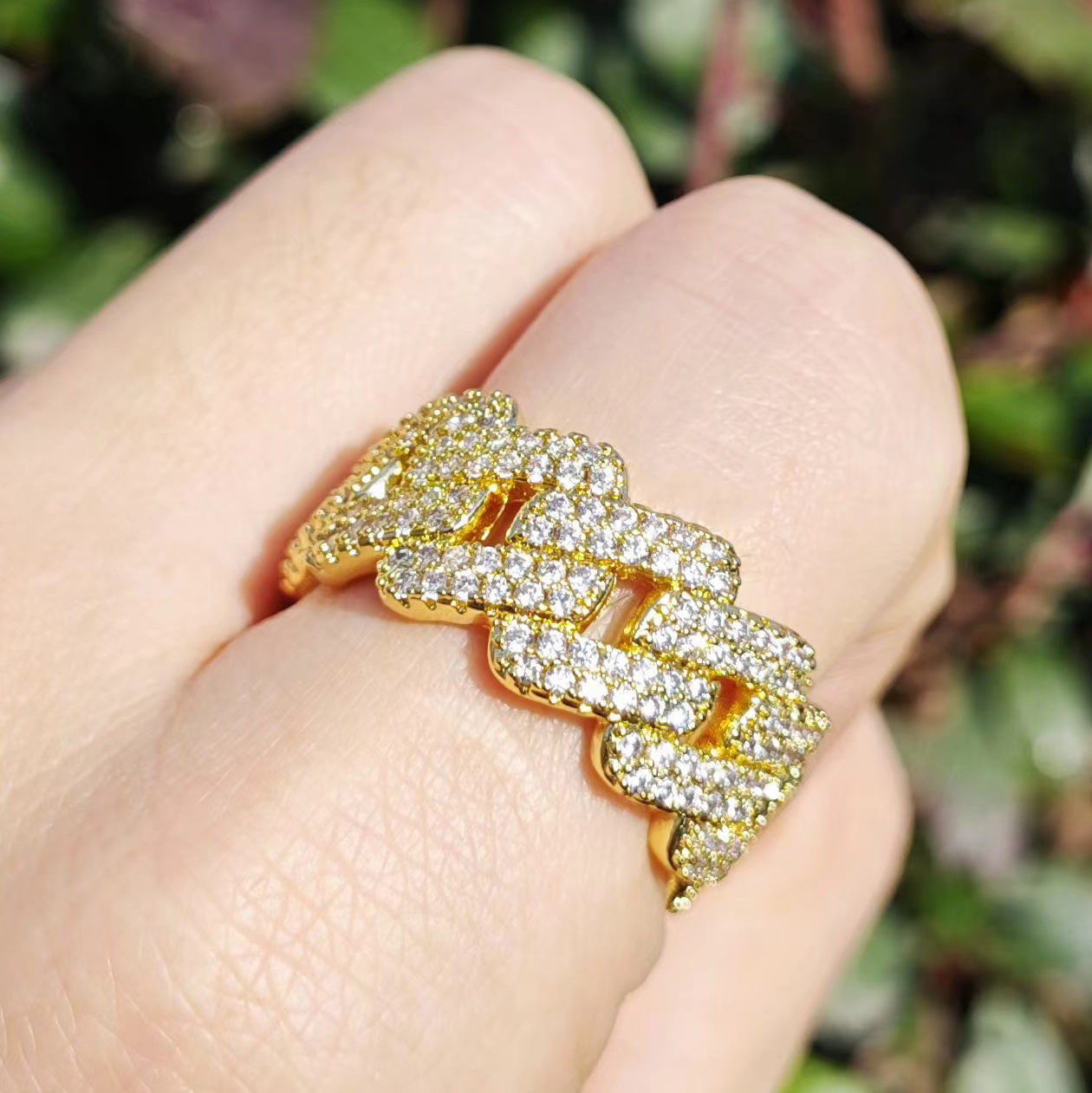 Iced Out Cuban Link Ring Hip Hop Men Statement Full Paved CZ Ring — detail 4