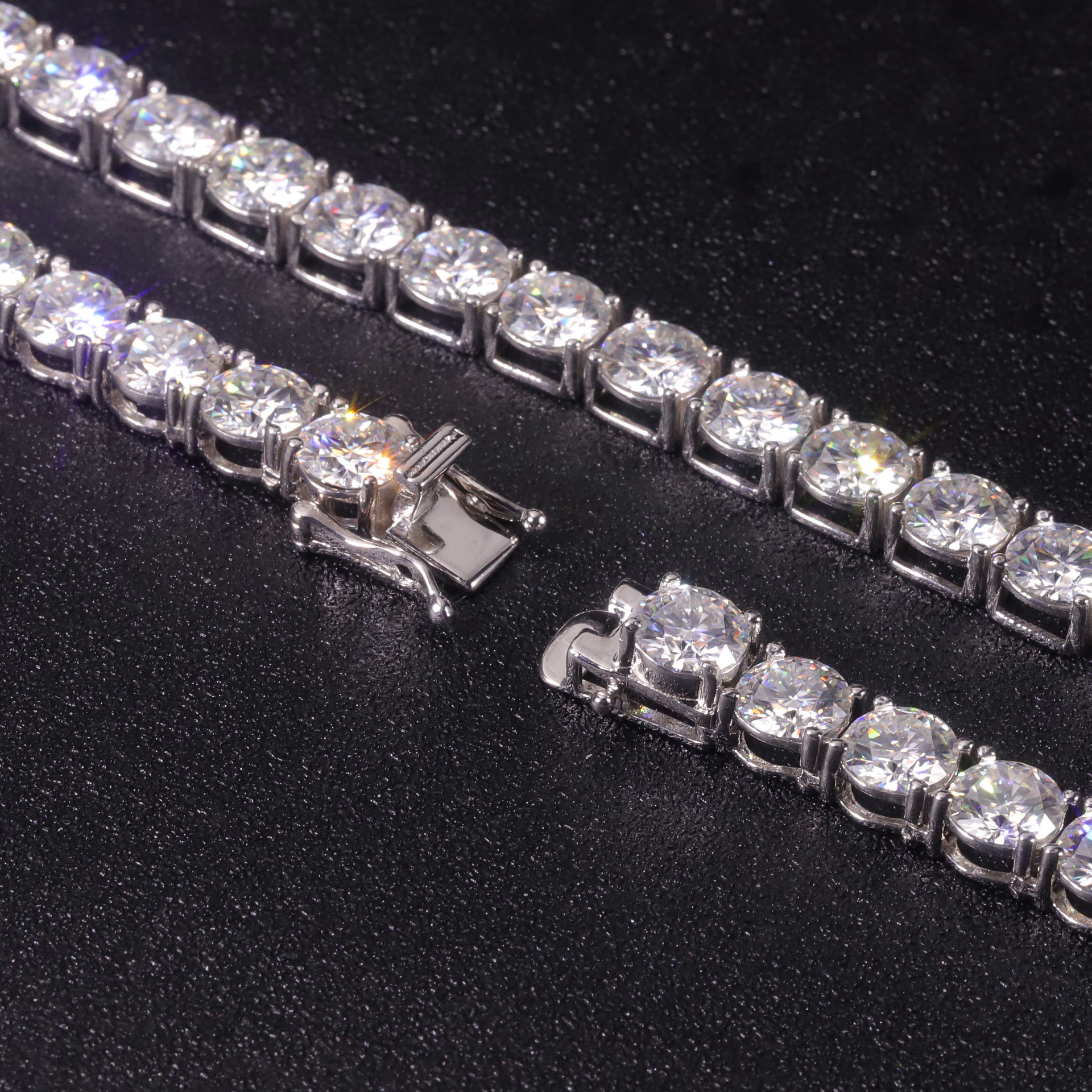 Aodhy S925 Sterling Silver Round Moissanite Tennis Chain — U02N — detail 7