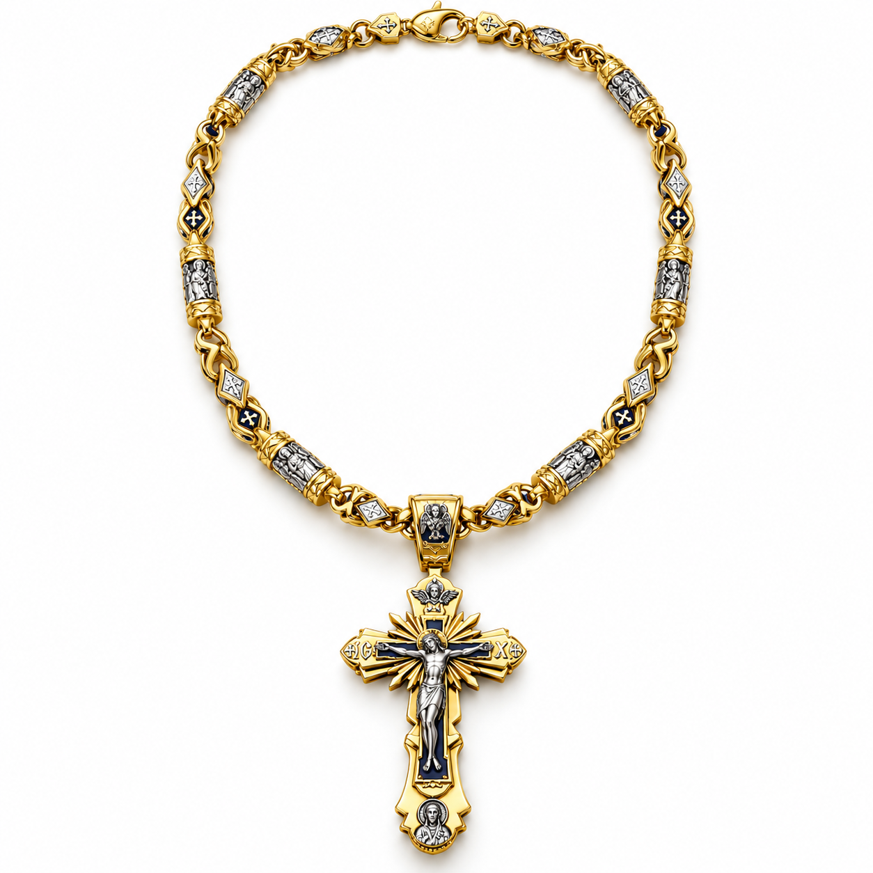 Gold-Tone / Sunburst Crucifix · 6mm / 20 Inches