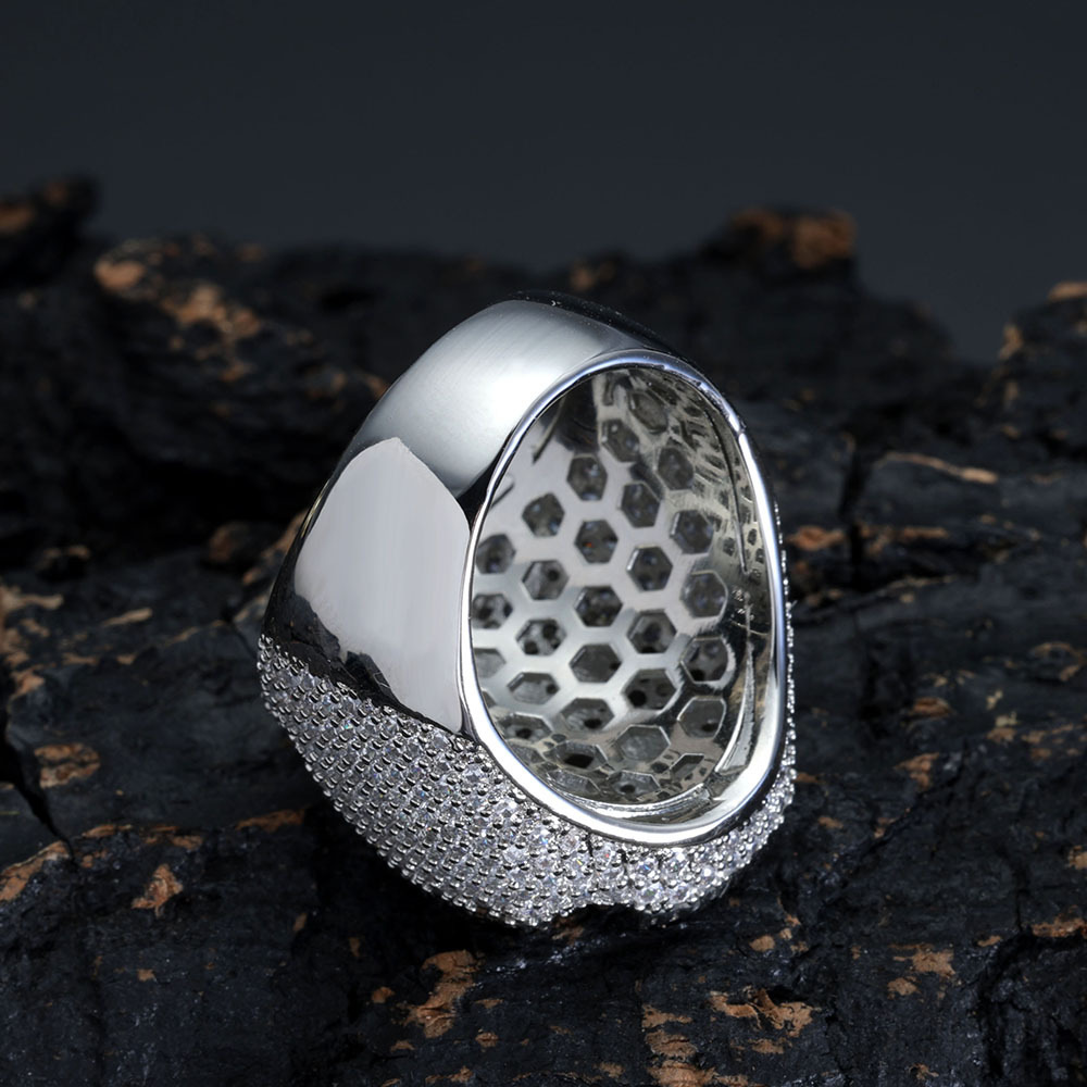 Iced Out Cross Wheel Hip Hop Ring, Full Pave Cubic Zirconia Mens Statement Ring — detail 3