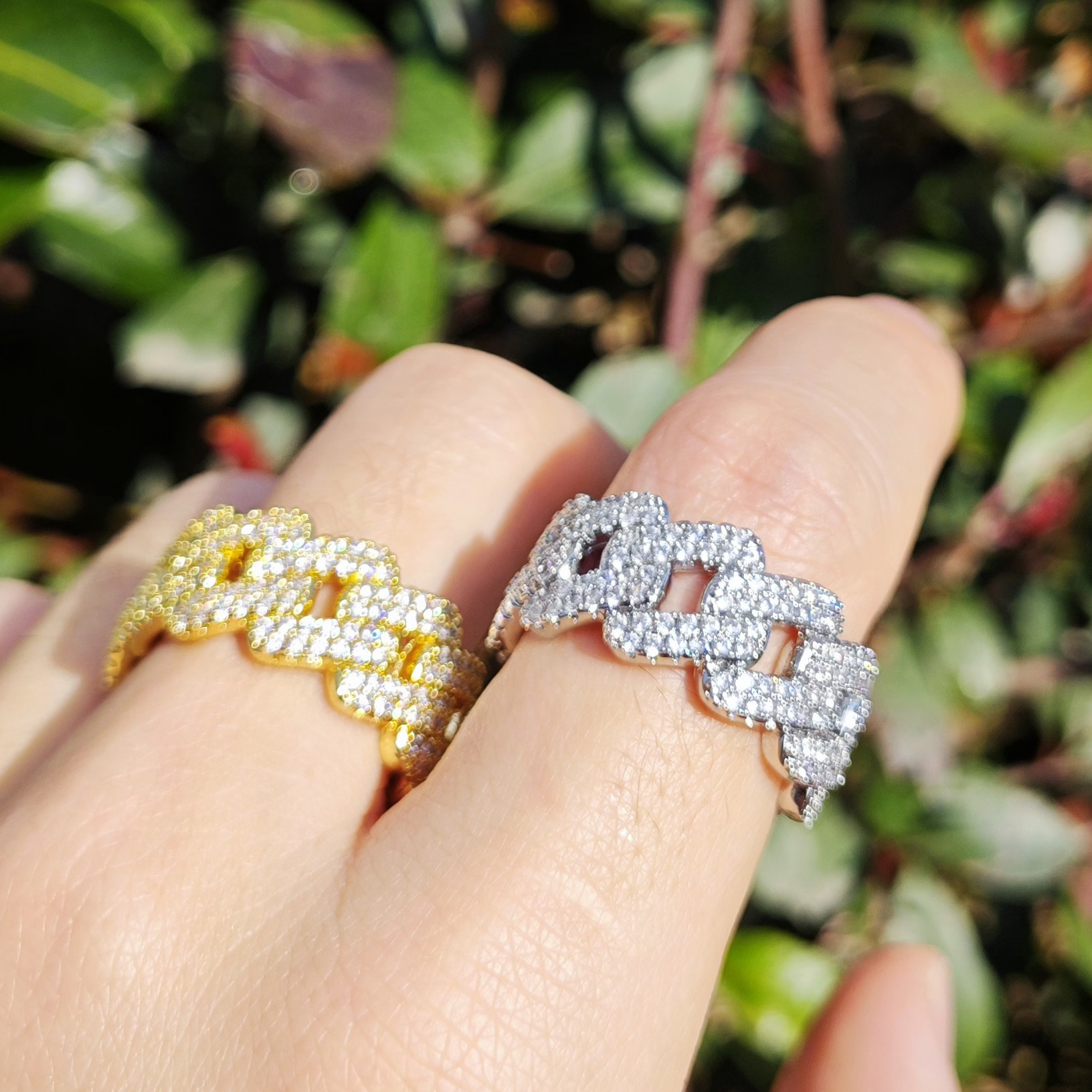 Iced Out Cuban Link Ring Hip Hop Men Statement Full Paved CZ Ring — detail 1