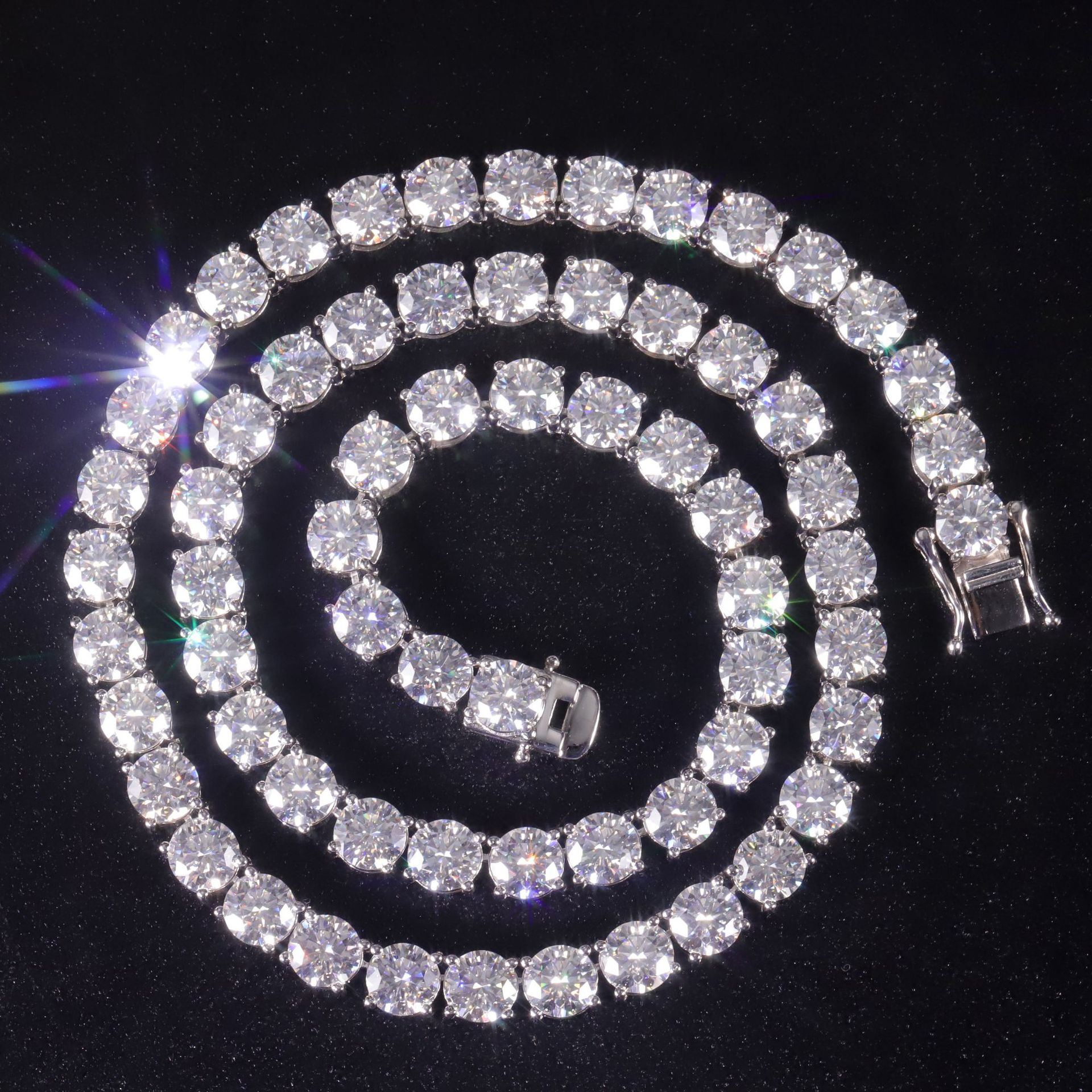 Aodhy S925 Sterling Silver Round Moissanite Tennis Chain — U02N — detail 9