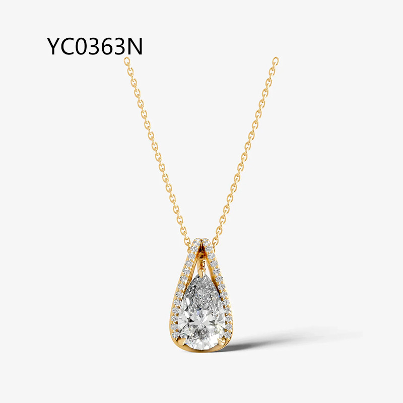 2CT Moissanite Pendant Necklace, S925 Sterling Silver 18K Gold Plated Choker — detail 7