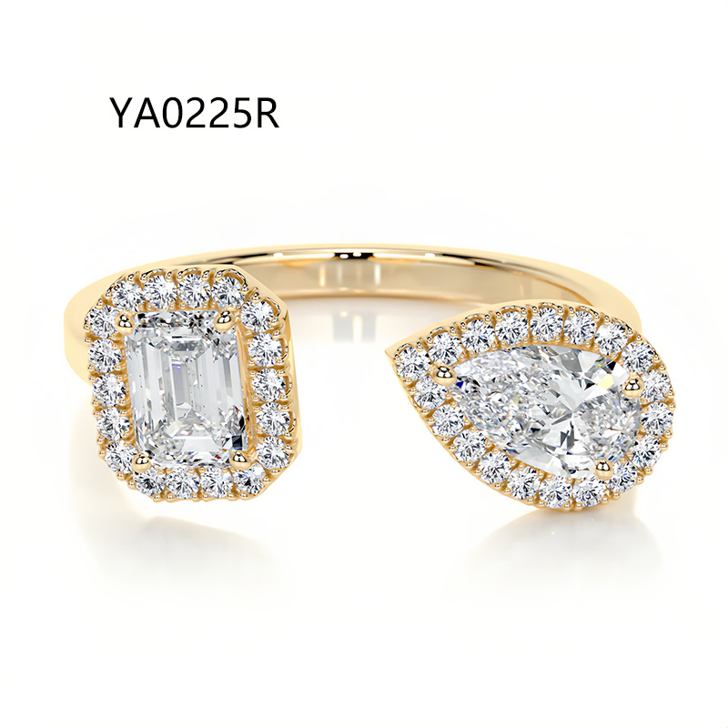 Stylish, open-design ring with a "quiet luxury" aesthetic—a trendy, cross-border fashion piece crafted from S925 sterling silver, gold-plated, and set with a moissanite stone. — detail 16
