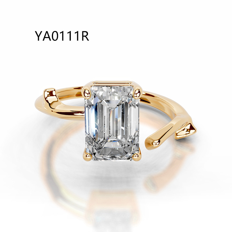 Stylish, open-design ring with a "quiet luxury" aesthetic—a trendy, cross-border fashion piece crafted from S925 sterling silver, gold-plated, and set with a moissanite stone. — detail 10