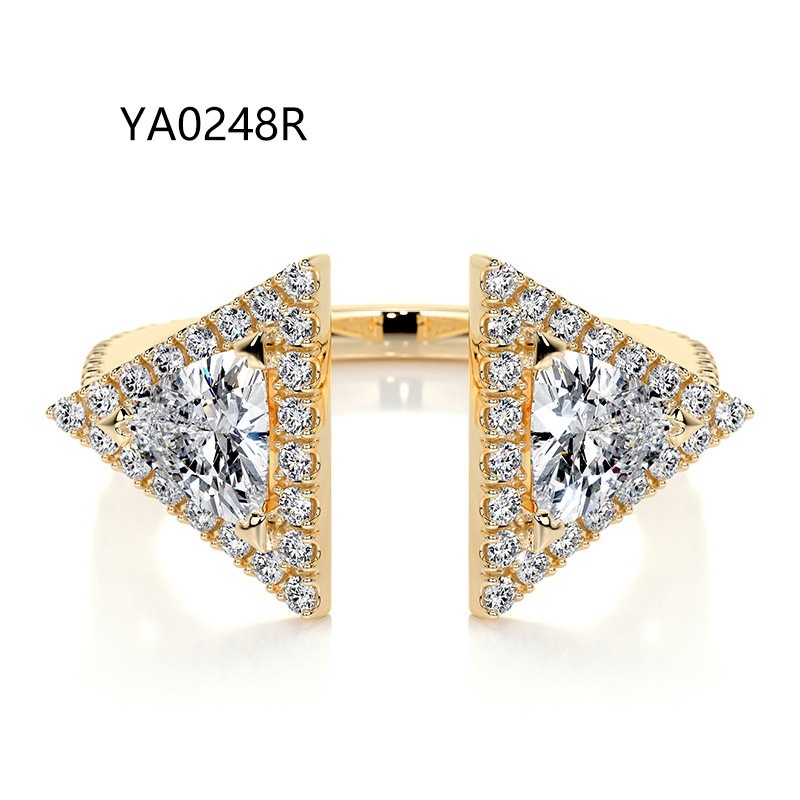 Stylish, open-design ring with a "quiet luxury" aesthetic—a trendy, cross-border fashion piece crafted from S925 sterling silver, gold-plated, and set with a moissanite stone. — detail 15