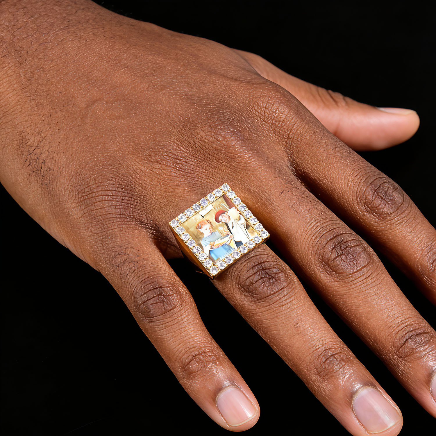 Custom Photo Ring, Hip Hop Iced Out CZ Picture Ring Adjustable Unisex Ring — detail 5