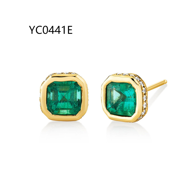 6mm Asche cultured emerald earrings (Zambia) · S925 Silver / Pair