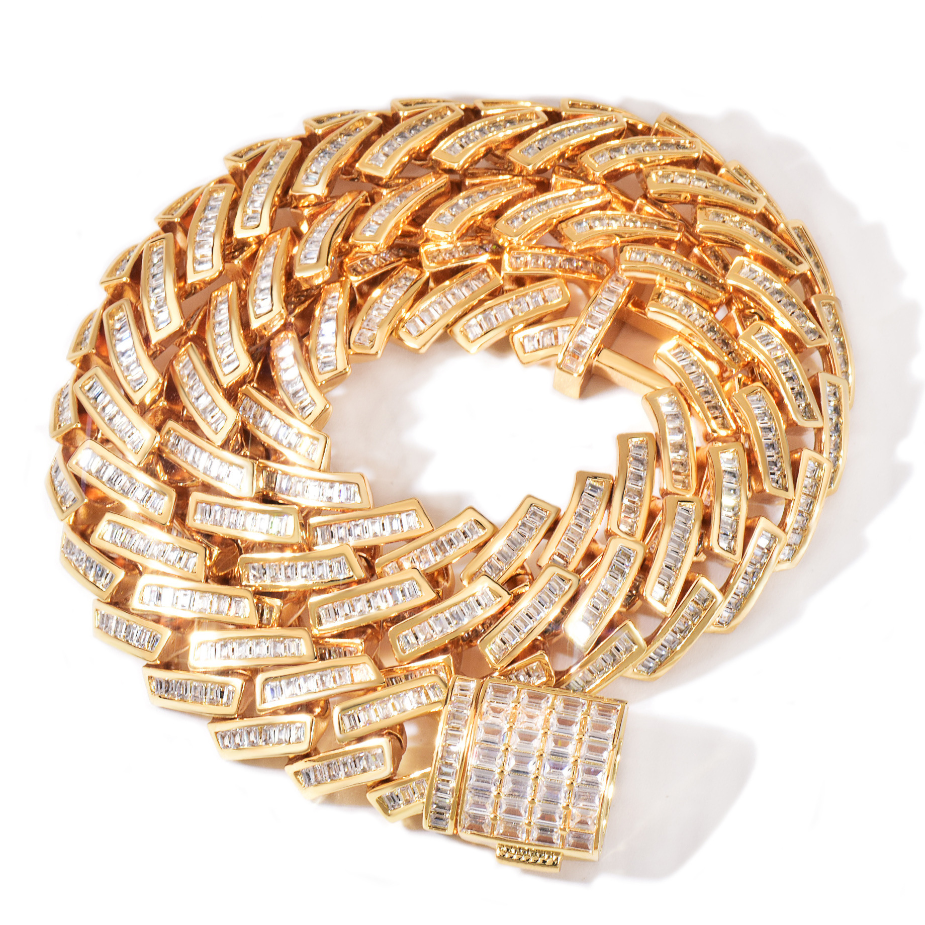 Unisex 18mm Baguette Stone-Set Geometric Link Necklace & Bracelet