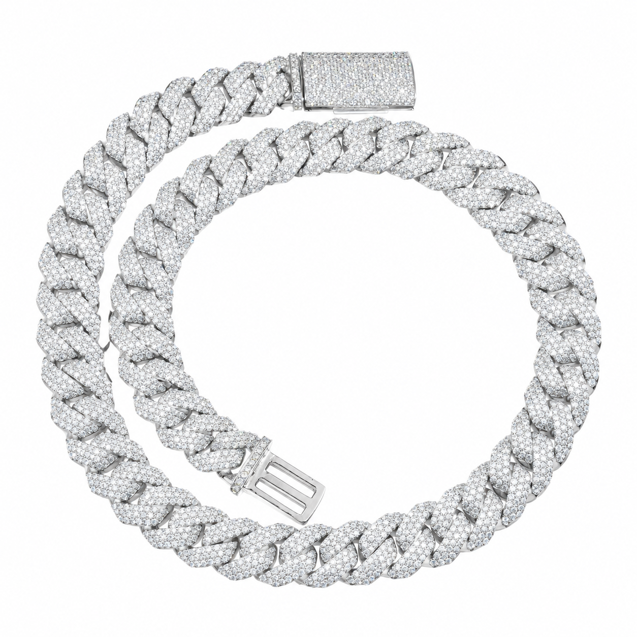 AODHY 14mm 925 Sterling Silver Moissanite Three-Row Iced-Out Cuban Link Chain