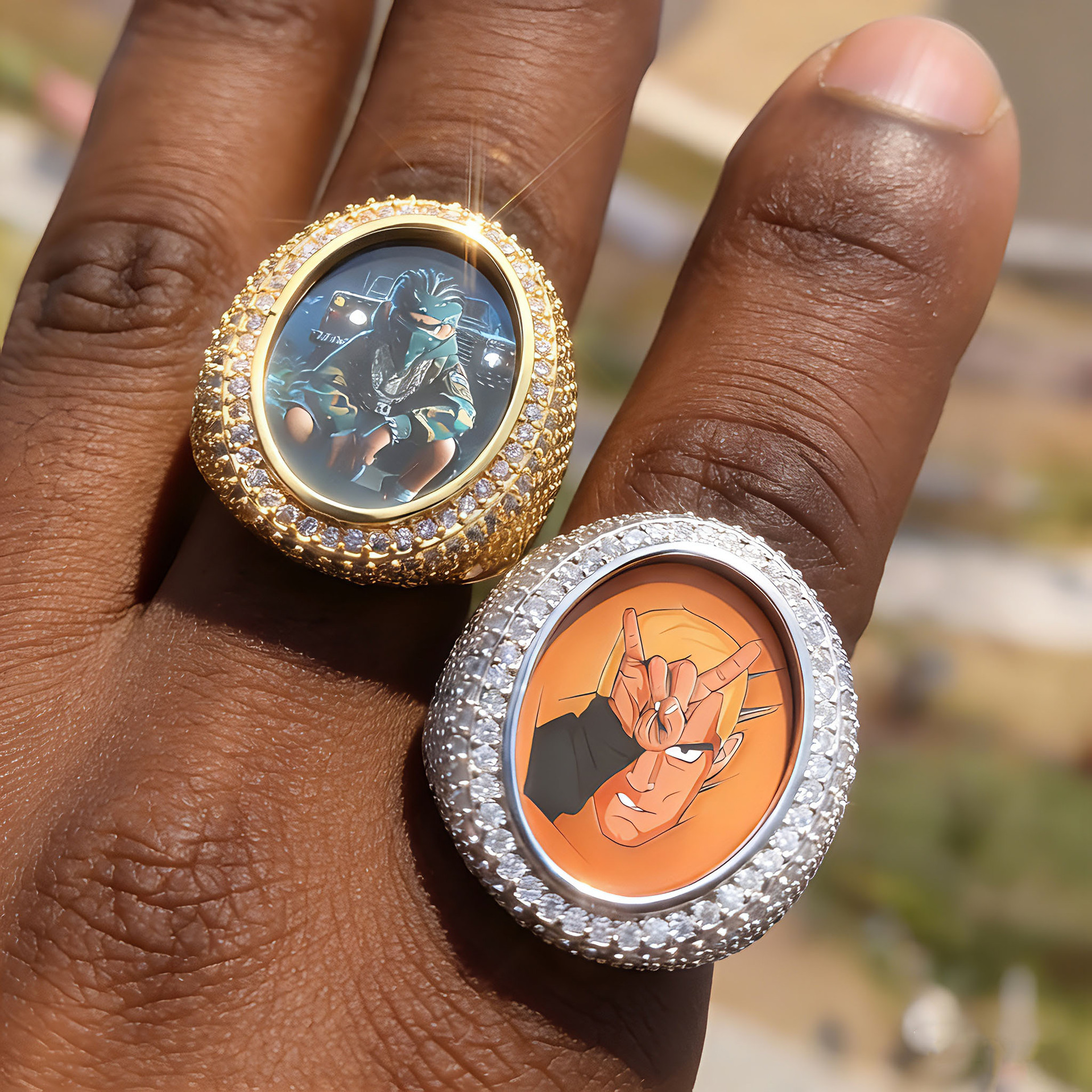 Custom Photo Oval Hip Hop Ring, Full Pave Cubic Zirconia Personalized Picture Ring — detail 4