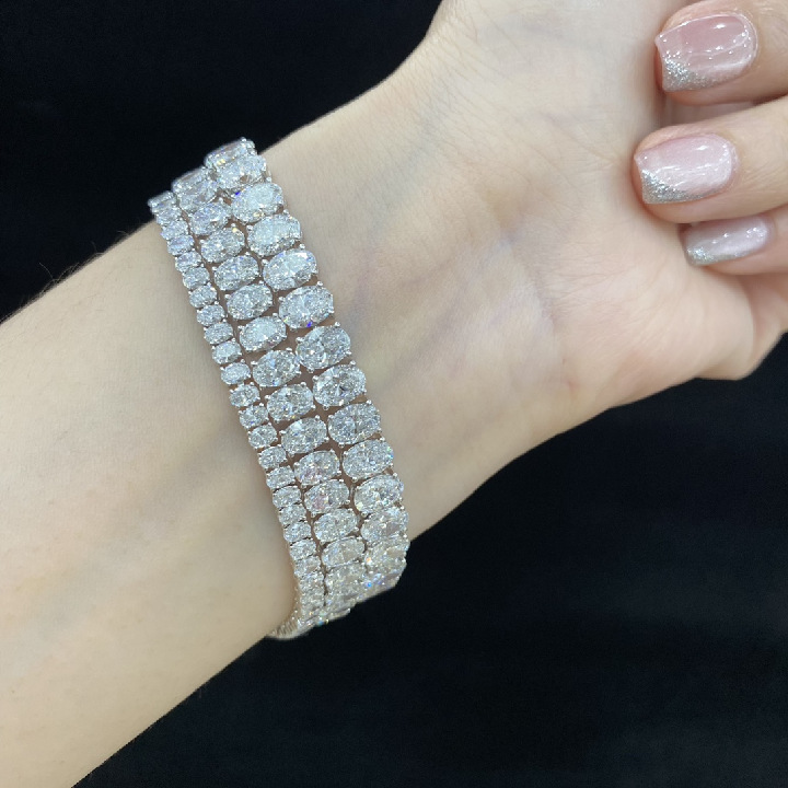 18K White Gold Oval-Cut Lab-Grown Diamond Tennis Bracelet – Approx. 4.6ct, 15.5cm — detail 4