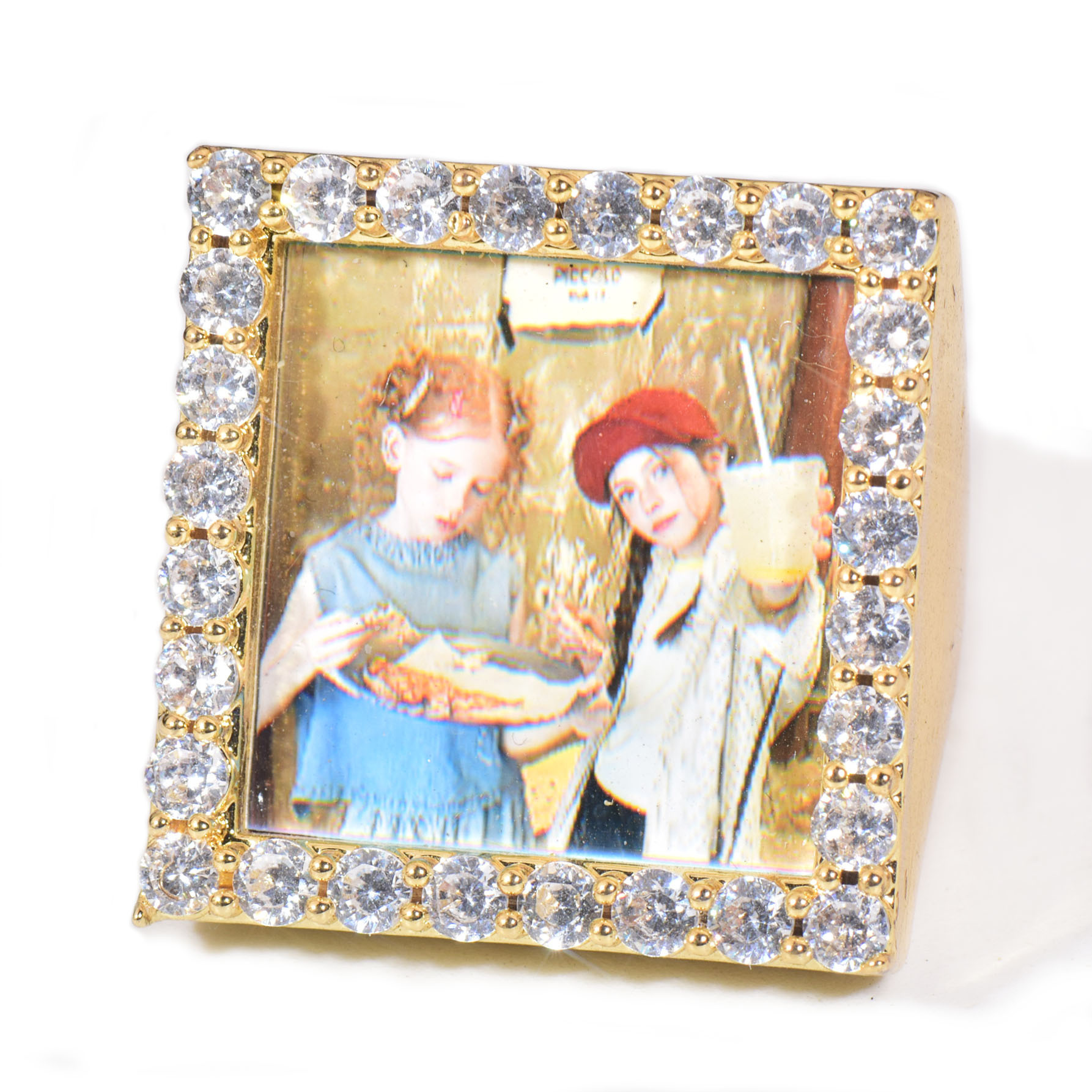 Custom Photo Ring, Hip Hop Iced Out CZ Picture Ring Adjustable Unisex Ring — detail 3