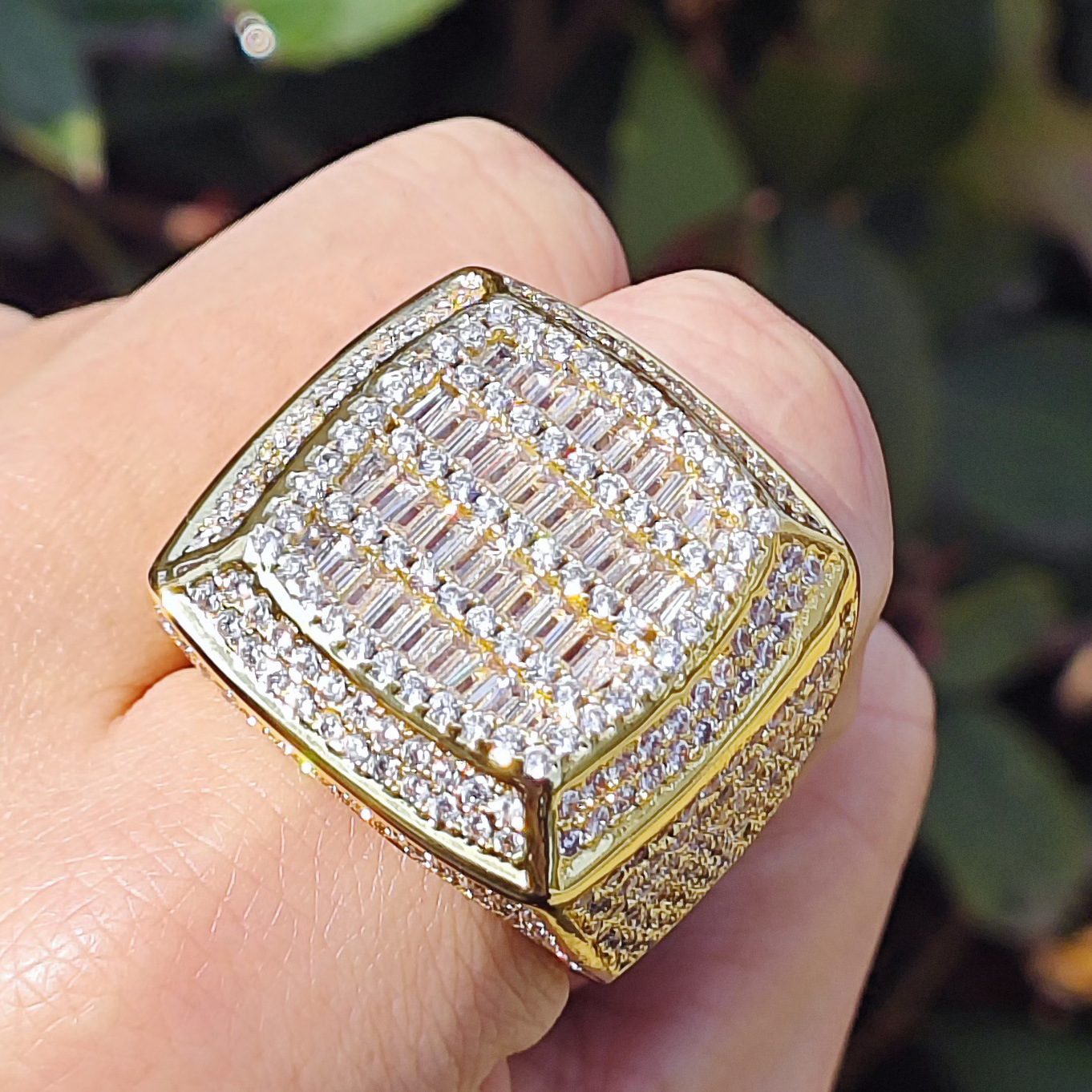 Hip Hop Square Baguette Cubic Zirconia Ring For Men — detail 4