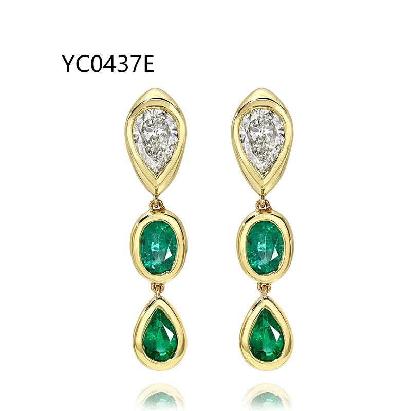 Mozambique + Cultured Emerald Earrings (Zambia) · S925 Silver / Pair