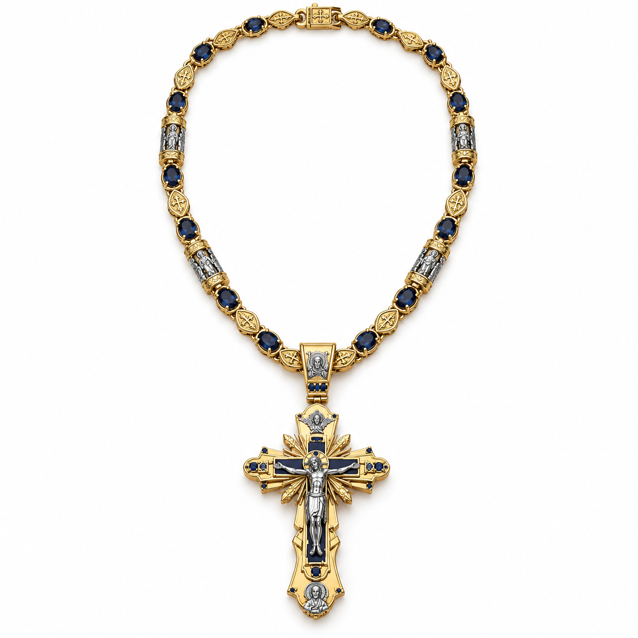 Gold-Tone / Blue-Purple Stone Crucifix · 6mm / 20 Inches
