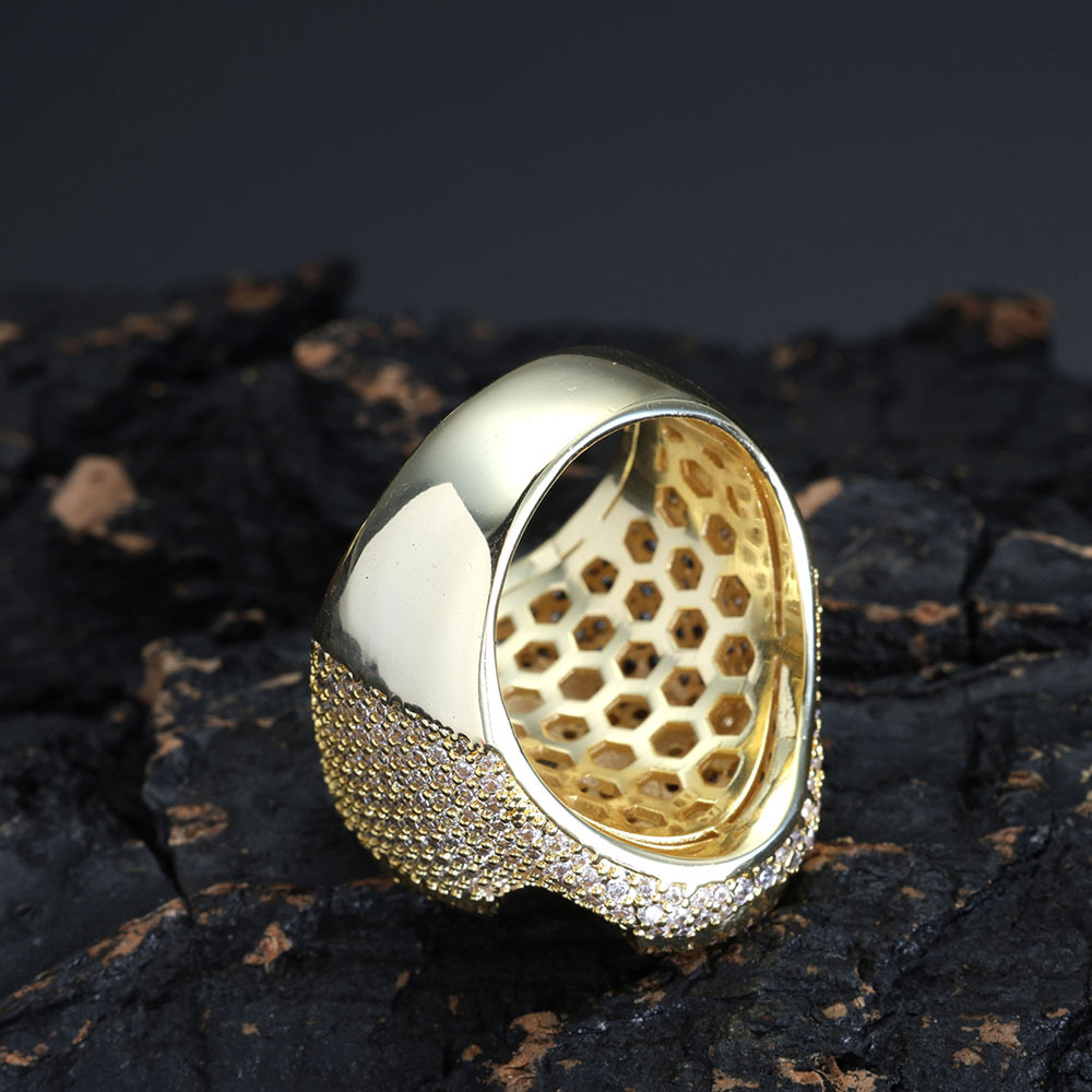 Iced Out Cross Wheel Hip Hop Ring, Full Pave Cubic Zirconia Mens Statement Ring — detail 2