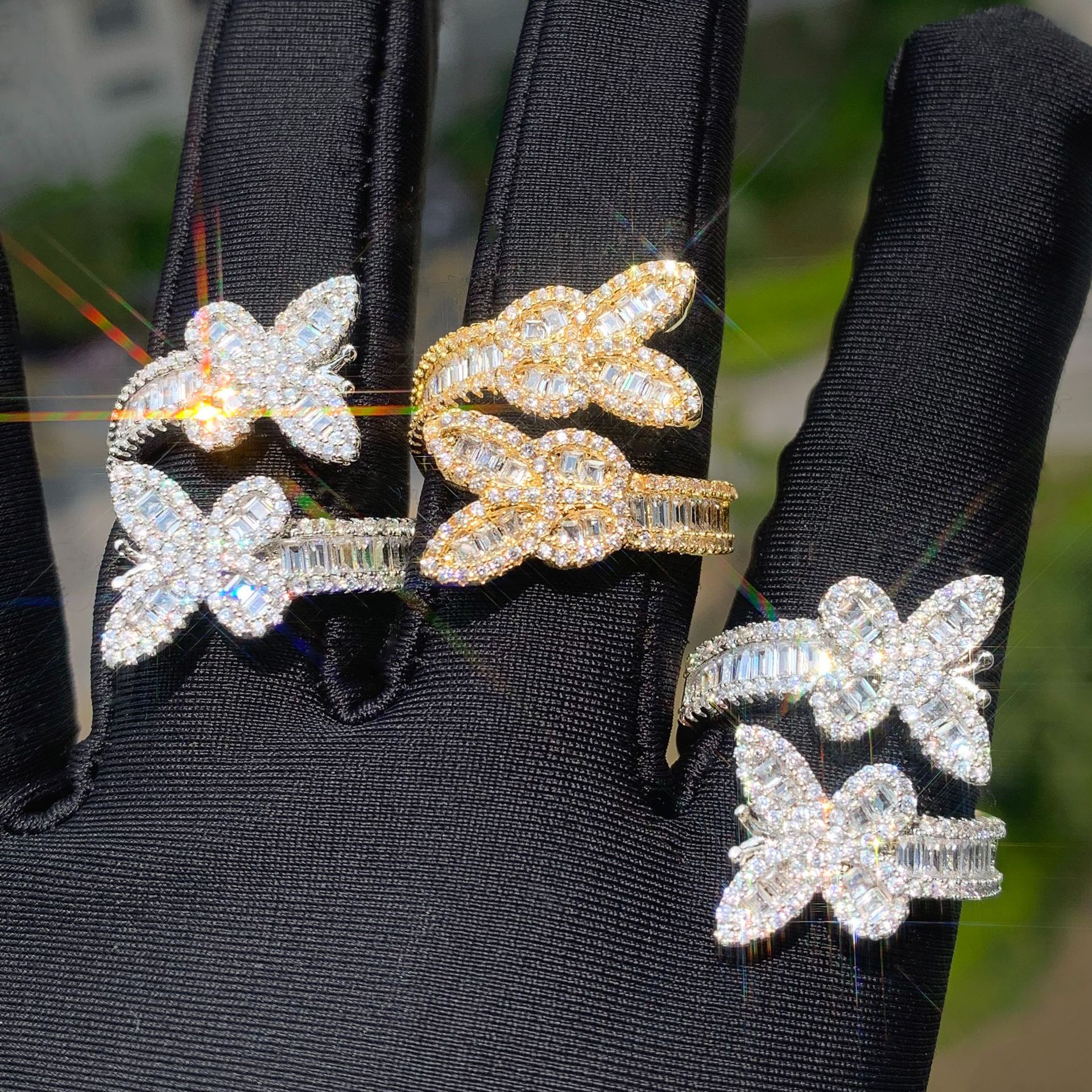Iced Out Double Butterfly Hip Hop Ring For Couple Unisex — detail 1