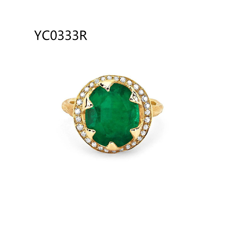 Lab Grown Zambian Emerald Ring, S925 Silver 18K Gold Plated Vintage Gemstone Ring For Women — detail 7