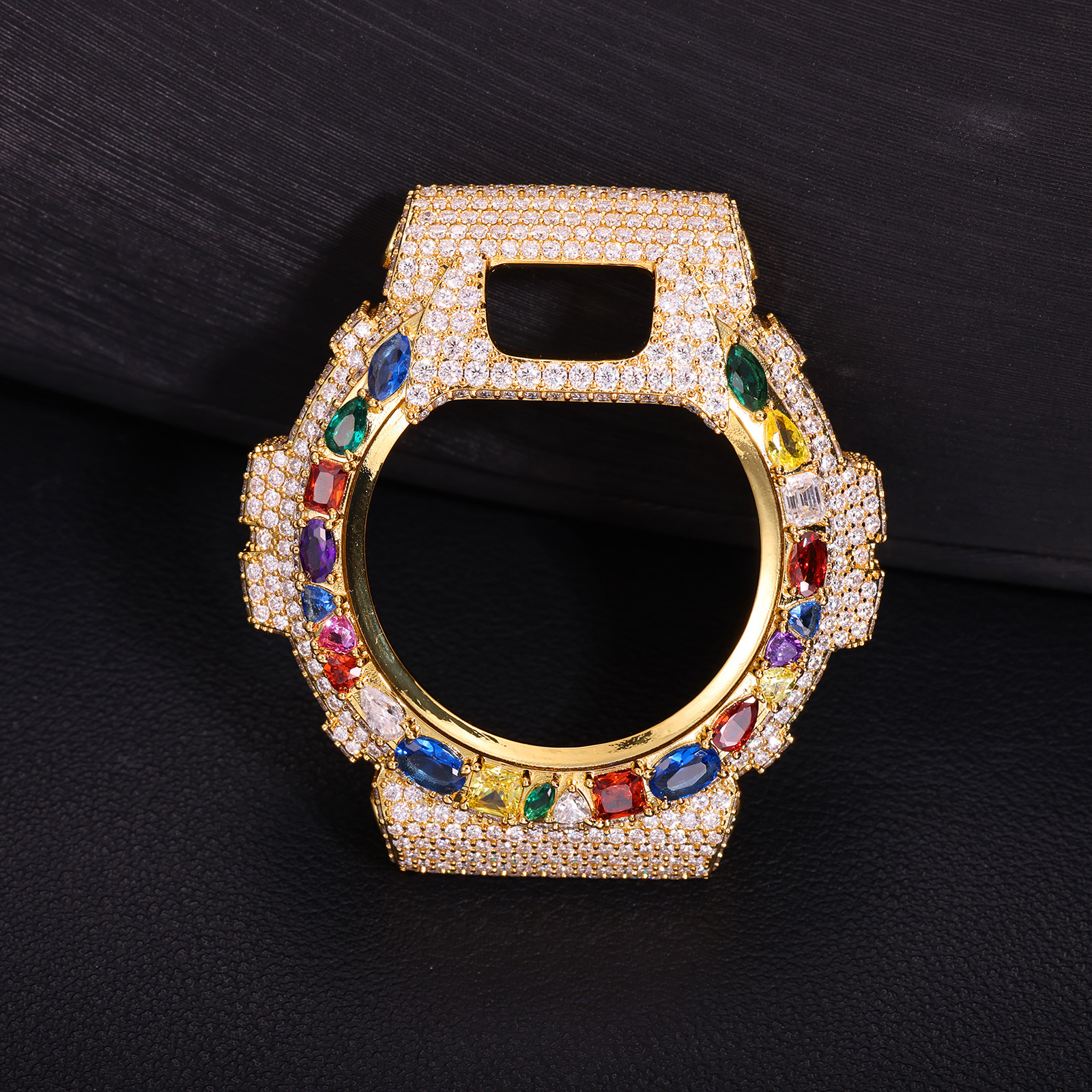 Casio Watch Case Accessory for DW6900RL-1AC – Hip-Hop Style, Brass with Colorful Zirconia Stones (Fully Iced-Out)