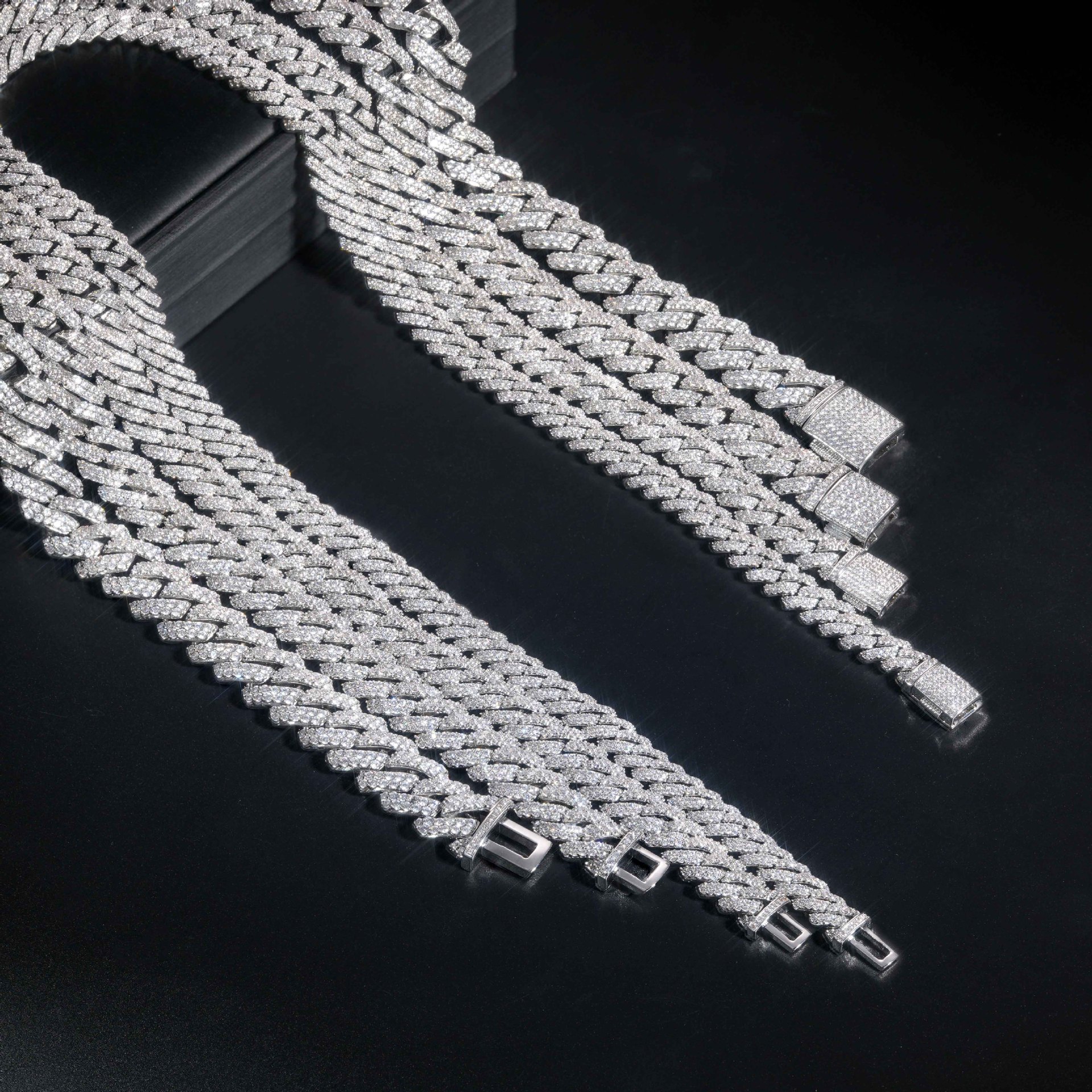 AODHY 8–15mm Double-Row Diamond-Shaped Iced-Out Cuban Link Necklace & Bracelet — detail 20