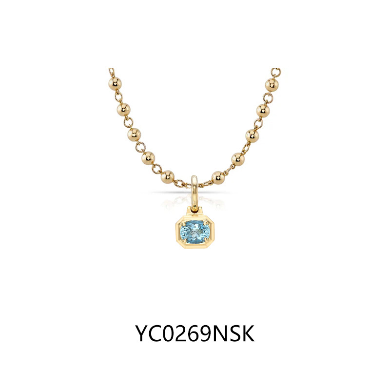 18K gold plated + 7×9mm oval sky blue cultured gemstone · S925 silver / with chain (40+5cm)