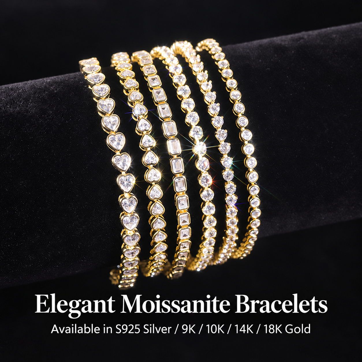 S925 Sterling Silver Moissanite Tennis Bracelet – 6 Stone Shapes, 7 Inches — detail 4