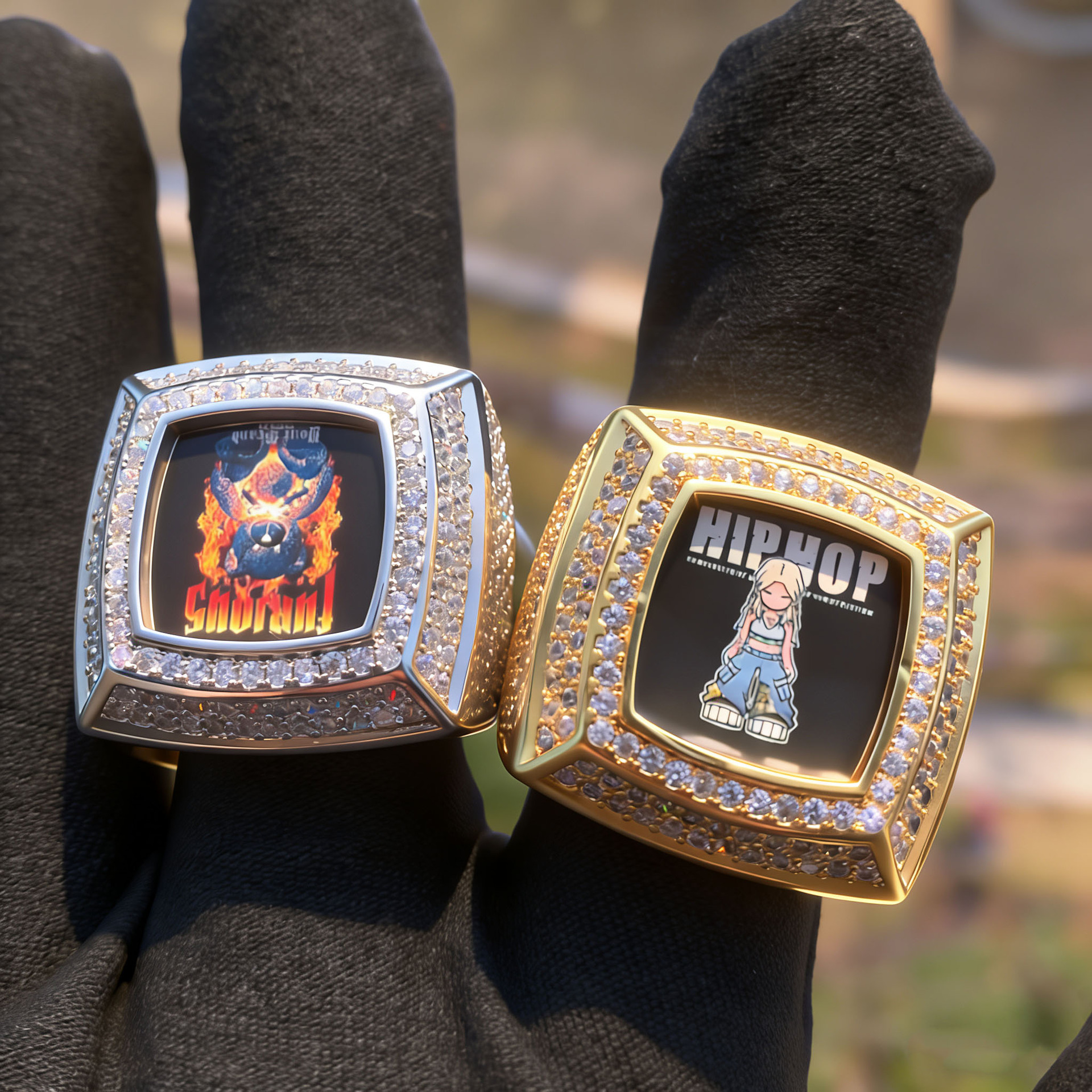 Custom Square Photo Iced Out Ring, Hip Hop Cubic Zirconia Ring For Men Women — detail 4