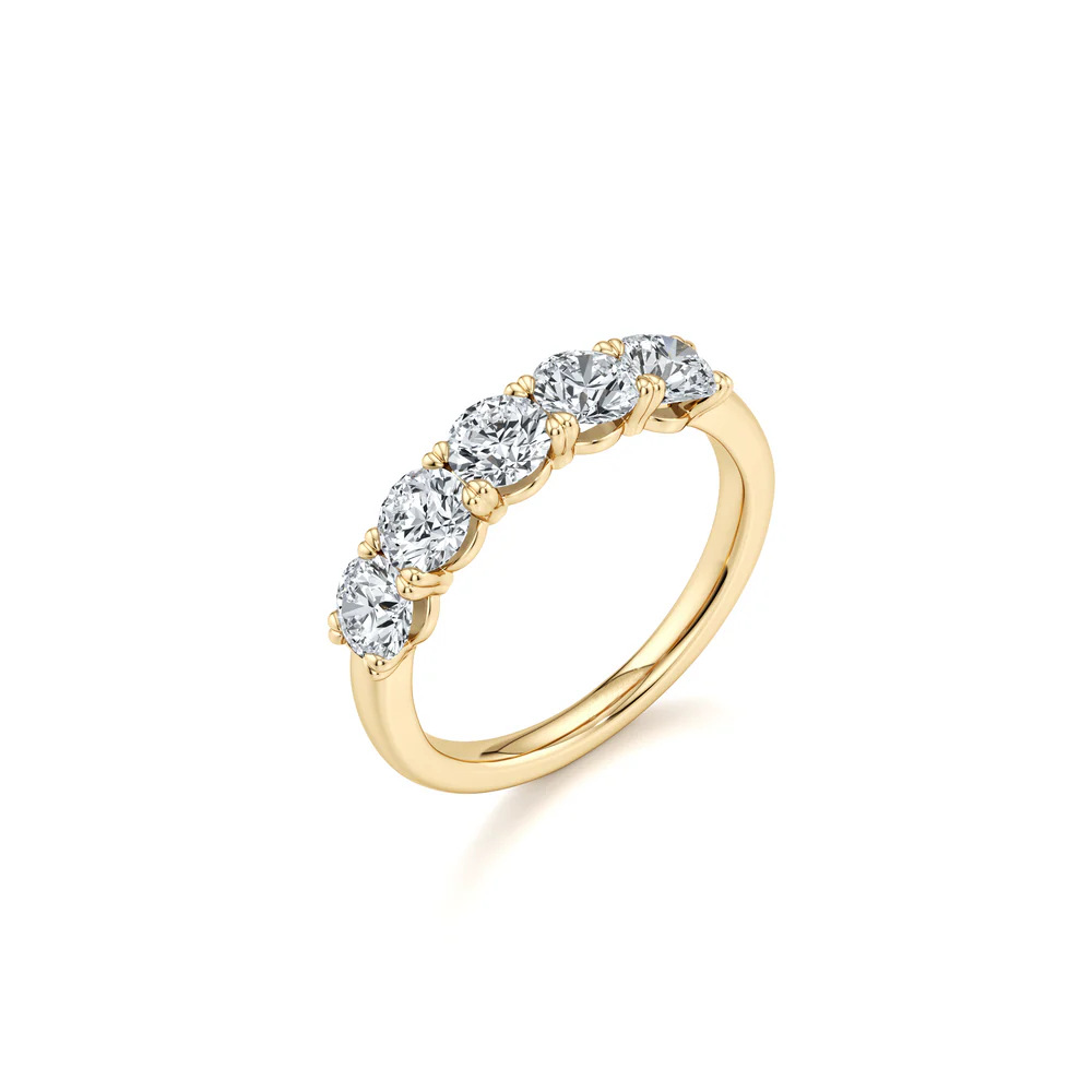 Moissanite Row Ring, 925 Sterling Silver Gold Plated Eternity Band Stackable Ring — detail 1