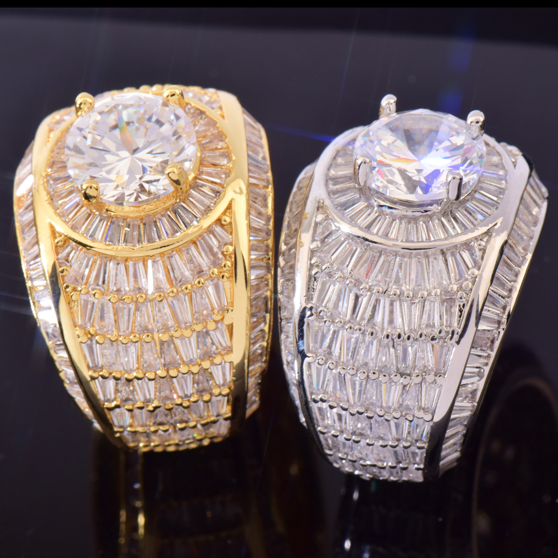 Iced Out Oval Cubic Zirconia Hip Hop Ring For Men — detail 1