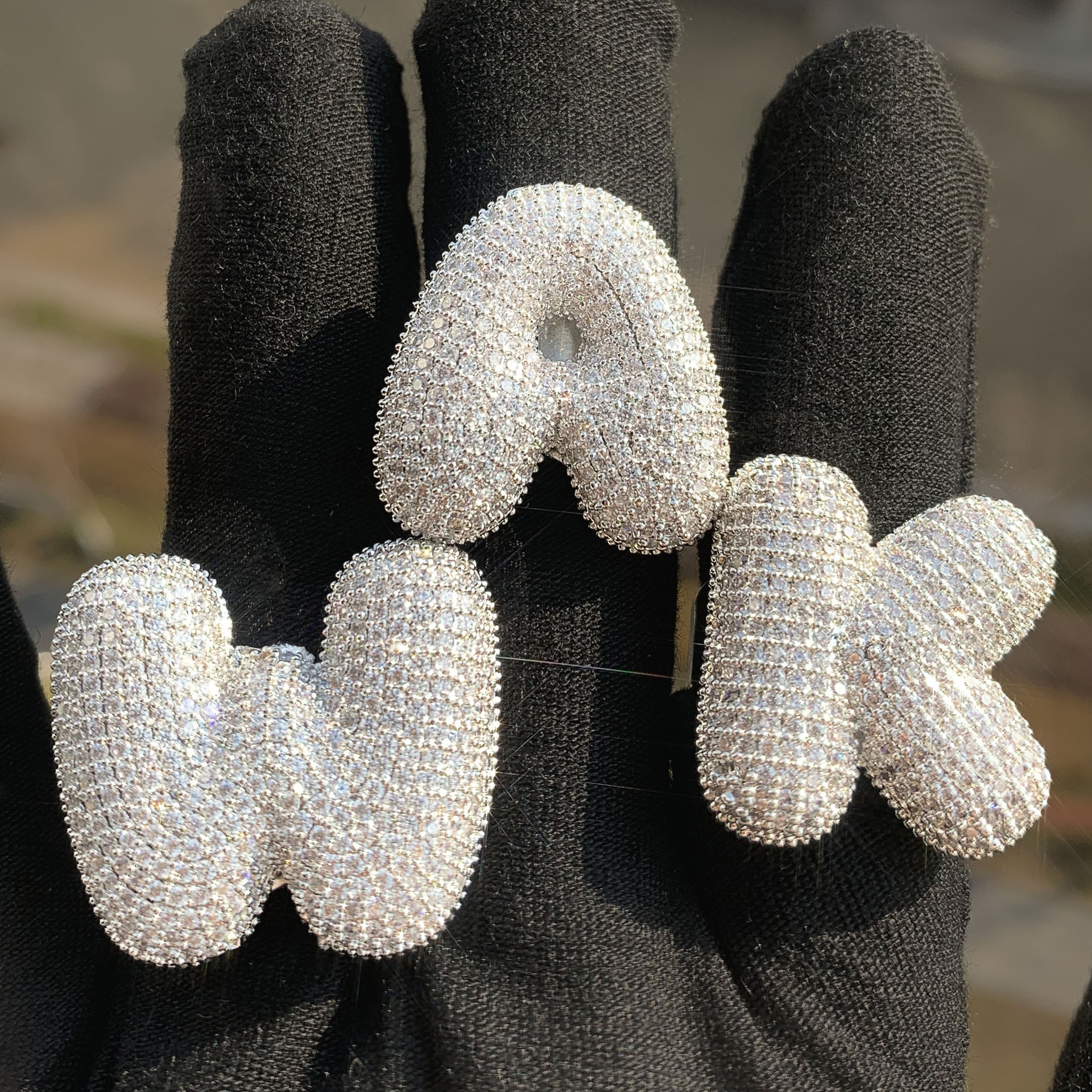 Iced Out 26 Letter Ring, Hip Hop Adjustable CZ Initial Ring Unisex — detail 3