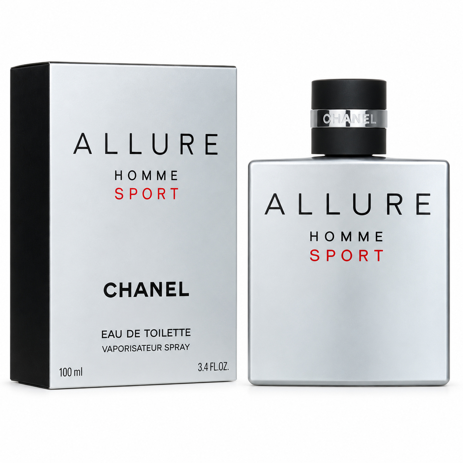CHANEL Allure Homme Sport Eau de Toilette for Men – Fresh Woody Fragrance, 3.4 FL. OZ. / 100 mL