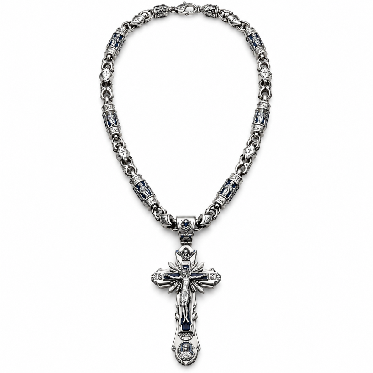 Silver-Tone / Sunburst Crucifix · 6mm / 20 Inches