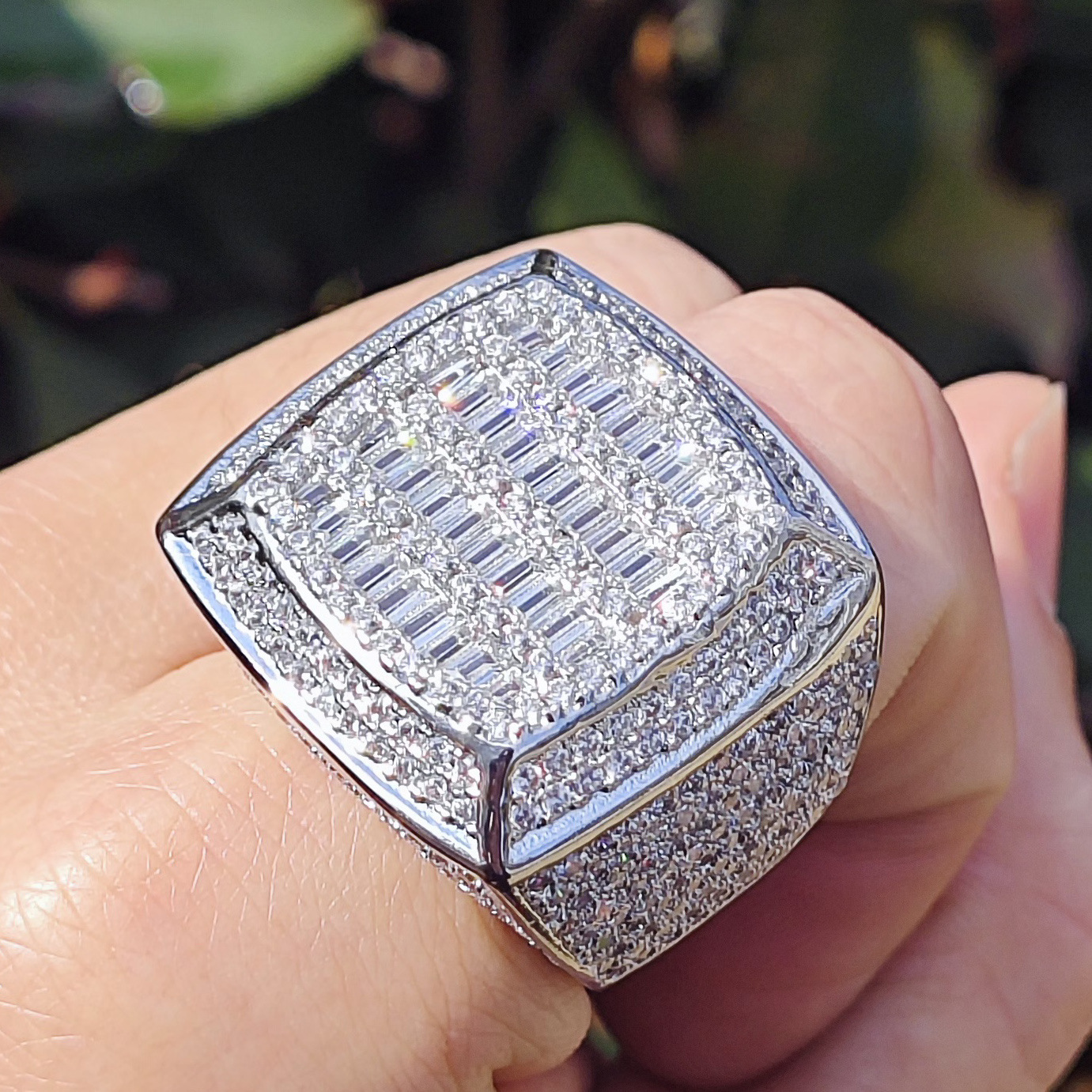Hip Hop Square Baguette Cubic Zirconia Ring For Men — detail 5