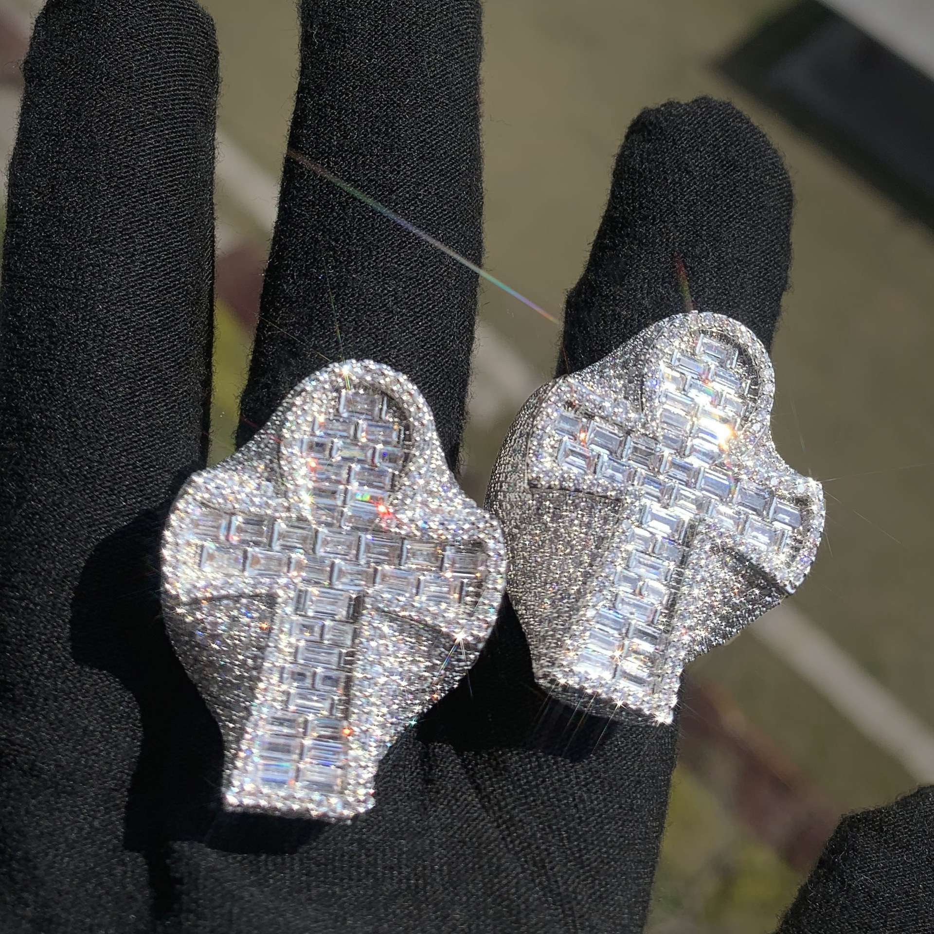 Iced Out Baguette Cross Ring, Hip Hop Full Paved CZ Statement Ring — detail 3