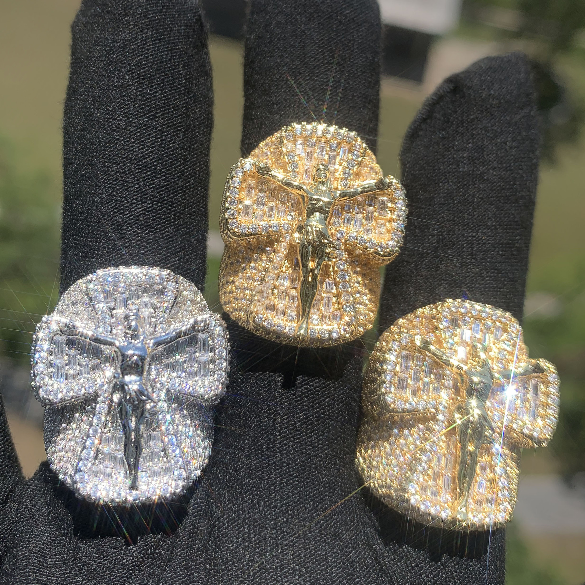Iced Out Double Layer Cross Jesus Ring Full Paved Cubic Zirconia Hip Hop Mens Statement Ring — detail 8