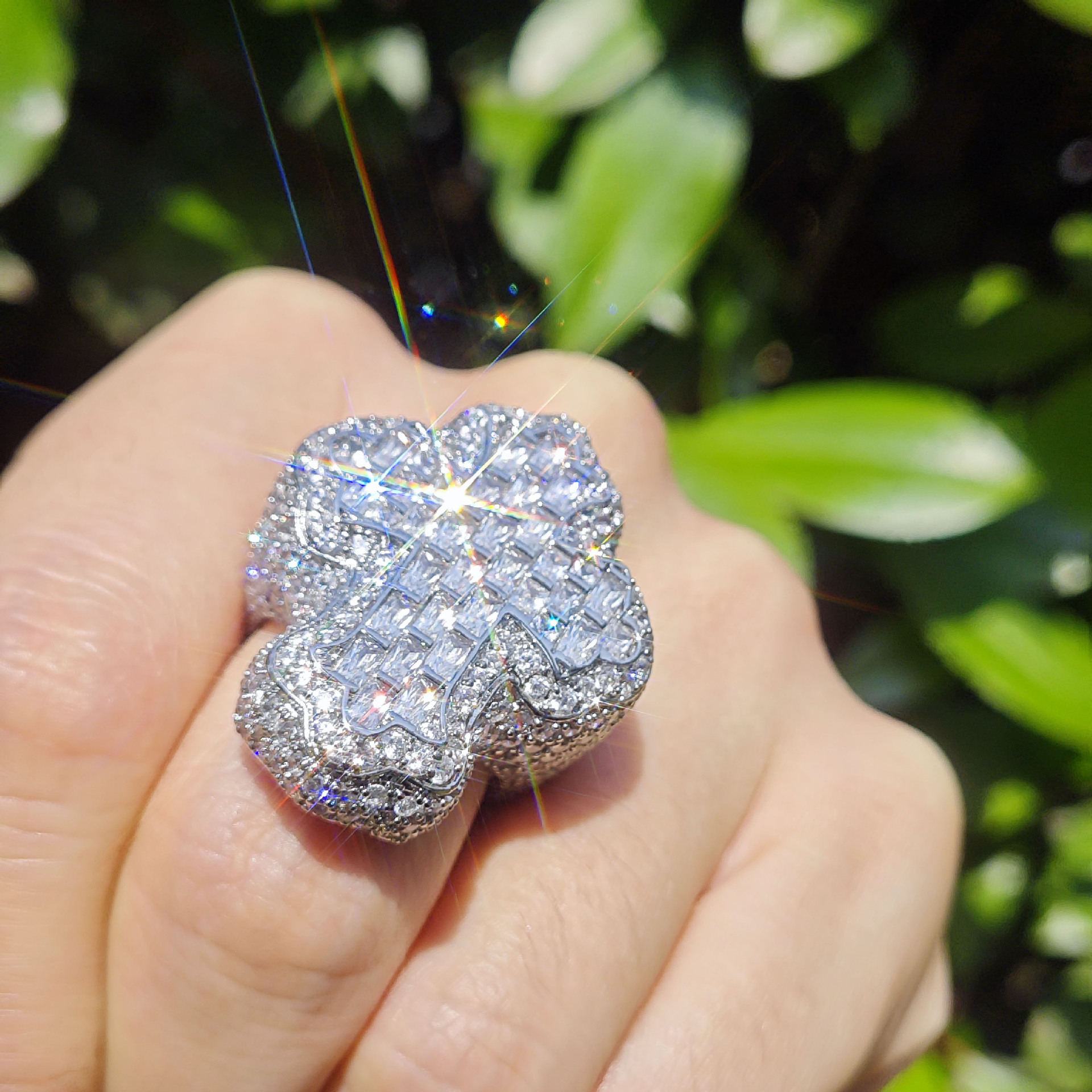Iced Out Cross Ring Baguette Cubic Zirconia Hip Hop Statement Ring Unisex — detail 3