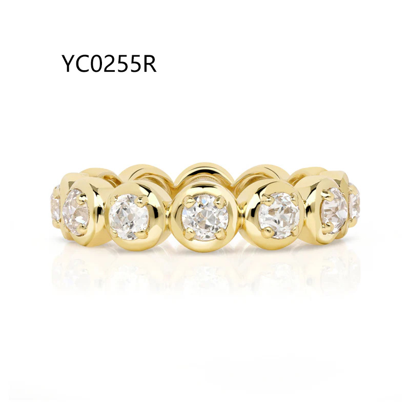 Ins 10-Point Bezel Set Ring, 925 Sterling Silver 18K Gold Plated Lab Grown Emerald / Moissanite Band Ring Unisex — detail 2