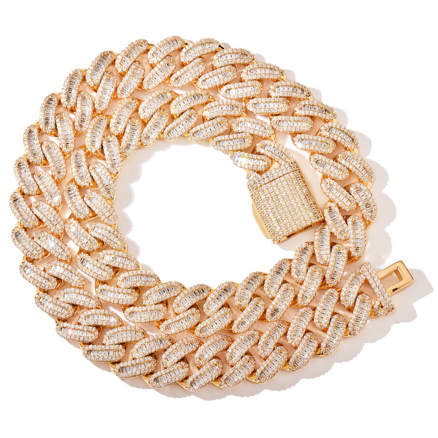 Unisex 15mm Stone-Set Cuban Link Necklace & Bracelet