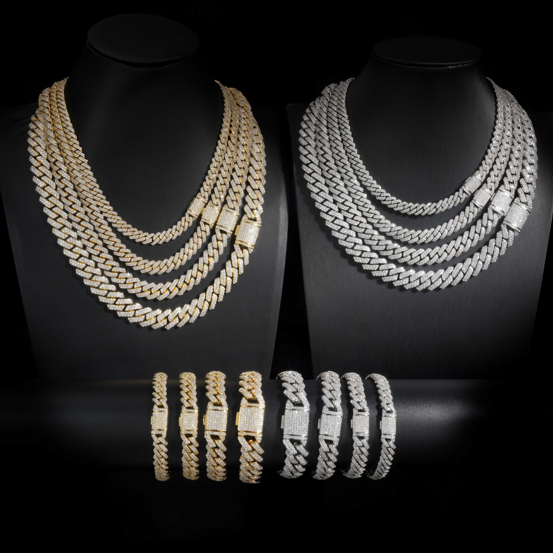 AODHY 8–15mm Double-Row Diamond-Shaped Iced-Out Cuban Link Necklace & Bracelet — detail 12
