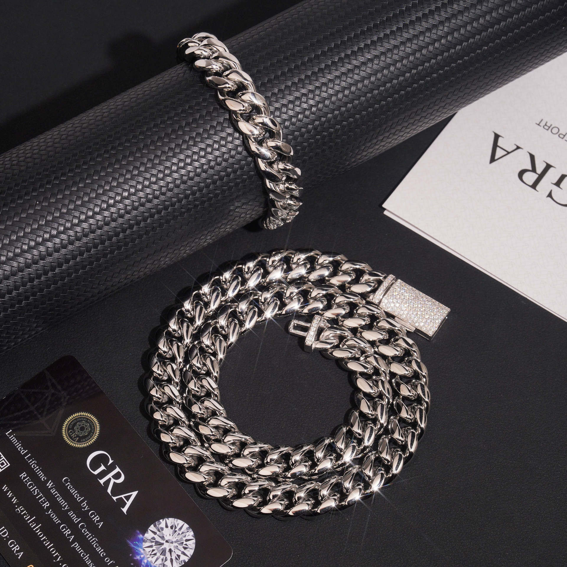 12mm Cuban Link Bracelet & Necklace with Moissanite Clasp — 7–9 in / 18–24 in — detail 7