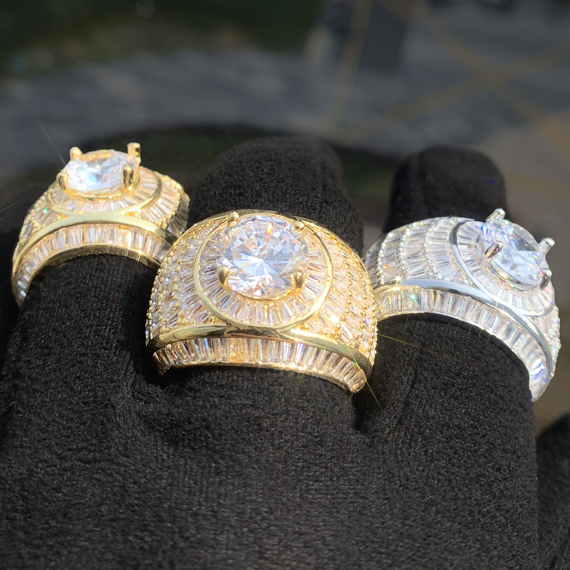 Iced Out Oval Cubic Zirconia Hip Hop Ring For Men — detail 3