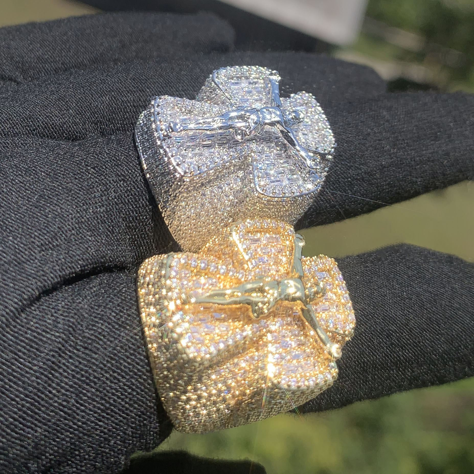Iced Out Double Layer Cross Jesus Ring Full Paved Cubic Zirconia Hip Hop Mens Statement Ring — detail 7